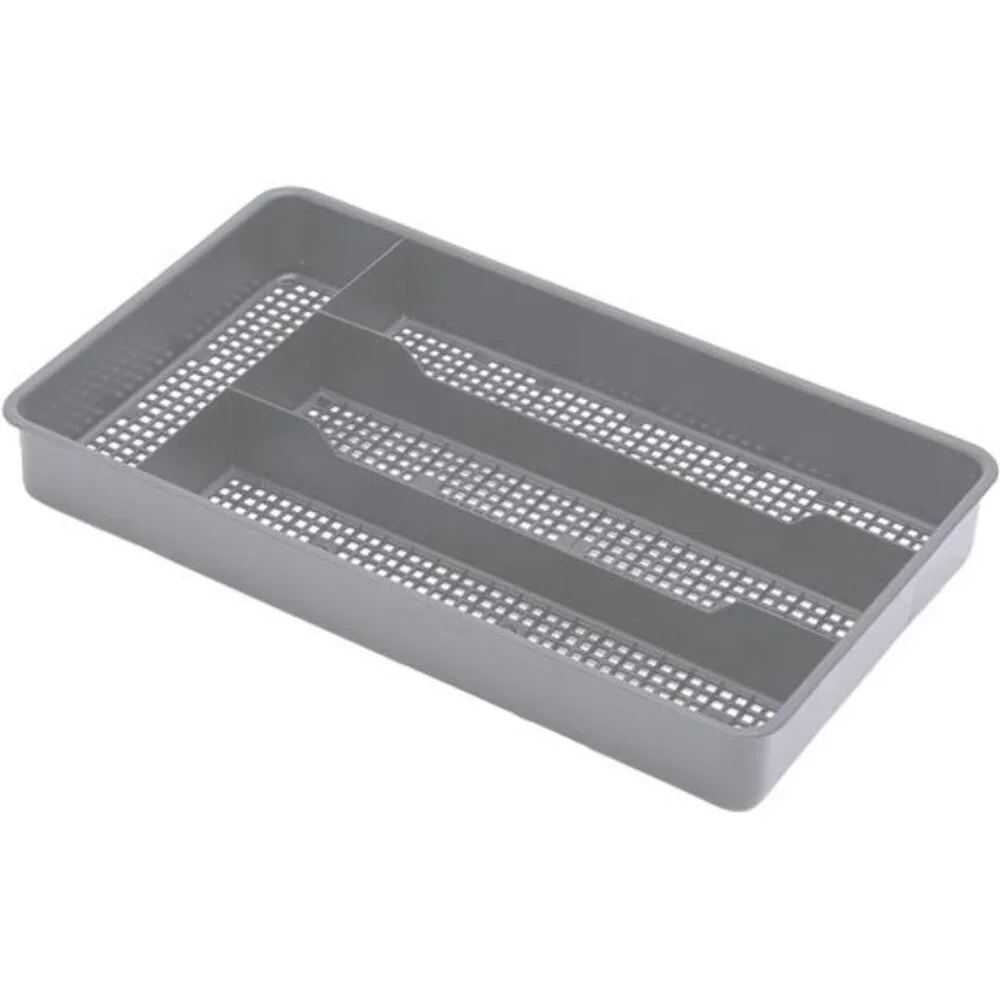 Small Silverware Tray Kitchen Utensil Drawer Organizer Grey Plastic Cutlery Hold